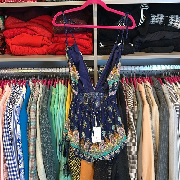 Latiste navy/orange/green print tie romper size S NWT - Picture 3 of 3